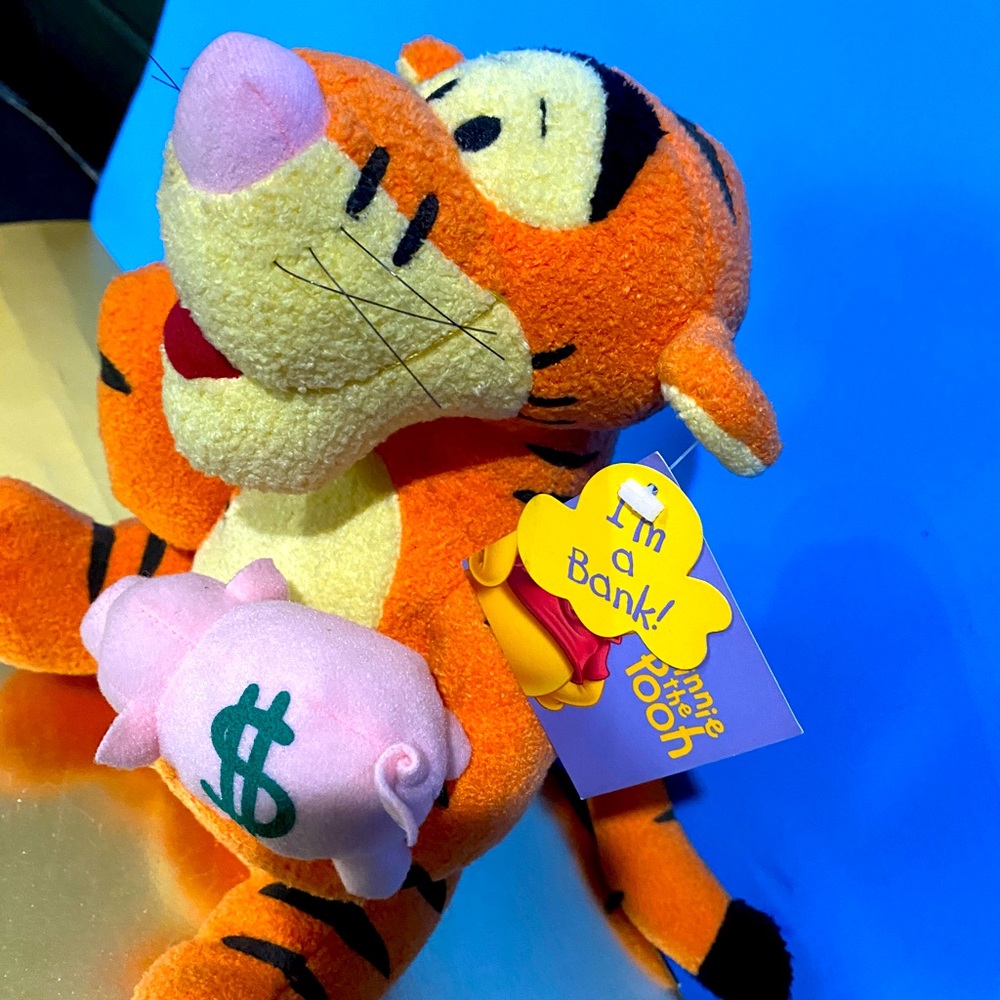 DISNEY NWT WINNIE THE POOH TIGGER PLUSH COIN PIGGY BANK w/STOPPER APPLAUSE 10” - Picture 7 of 16